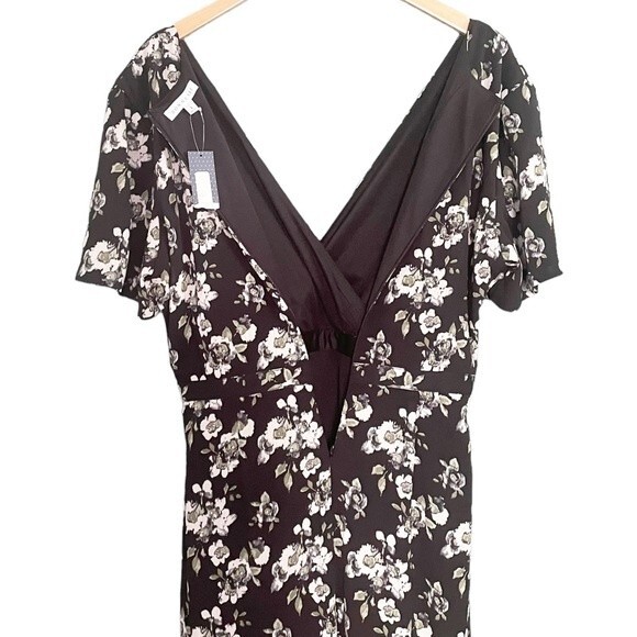 NWT DownEast Dress Black & Ivory Floral Surplice Midi Modest Dress Size Large - Picture 6 of 14